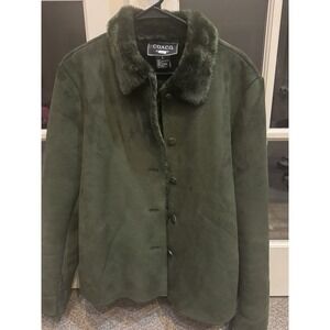 COACO New York Dark Green Suede Faux Fur Lined‎ Jacket Size L Large